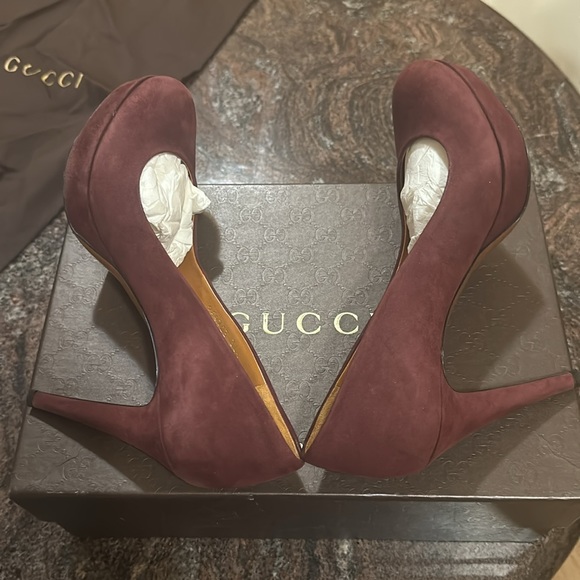 Gucci SCARLATTO Kid Scamosciato Burgundy Heels size 36+ - Picture 6 of 16